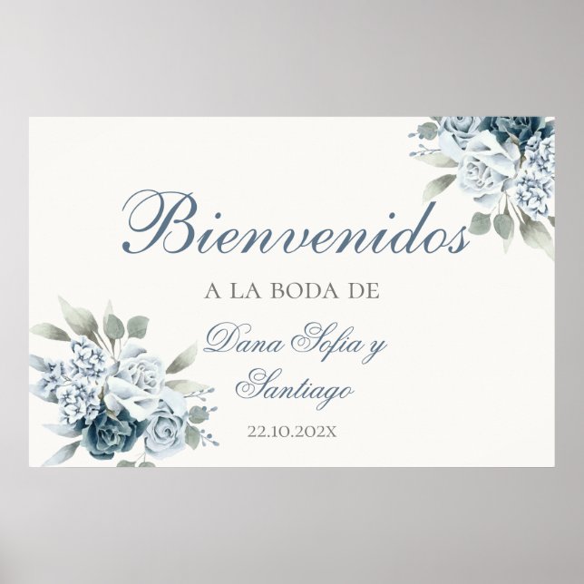 Poster Sinal de boas-vindas do Dusty Blue Wedding Espanho (Frente)