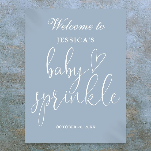 Poster Sinal de boas-vindas do Elegante Dusty Blue Baby S (Elegant Dusty Blue Baby Sprinkle Welcome Sign)
