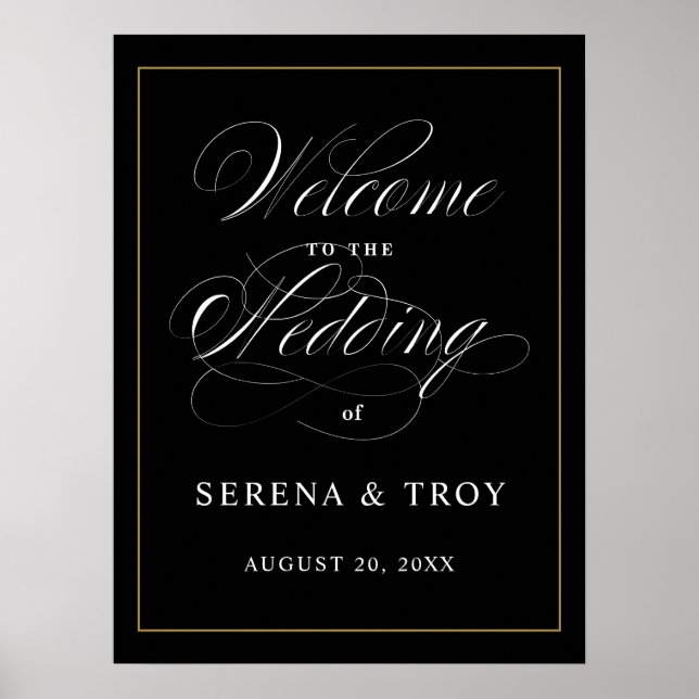 Poster Sinal de boas-vindas do Elegante - preto (Frente)