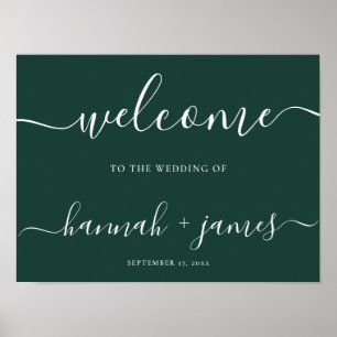 Poster Sinal de Boas-vindas do Elegante Script Emerald Gr