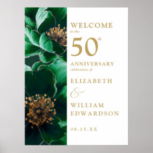 Poster Sinal de boas-vindas do Elegante Verde Floral 50º