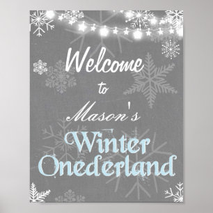 Poster Sinal de boas-vindas do inverno Neve do aniversári