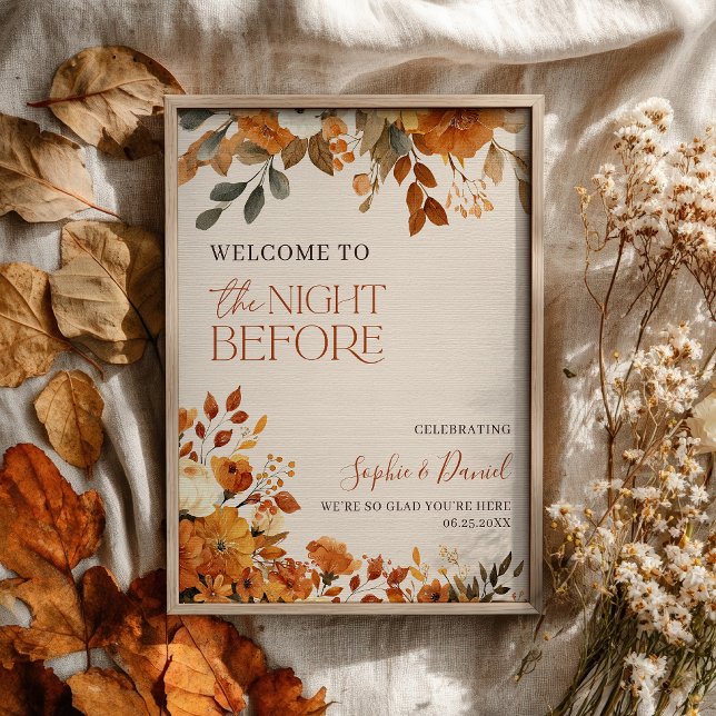 Poster Sinal de boas-vindas do Janto antes do ensaio (Fall Night Before Rehearsal Dinner Welcome Sign)