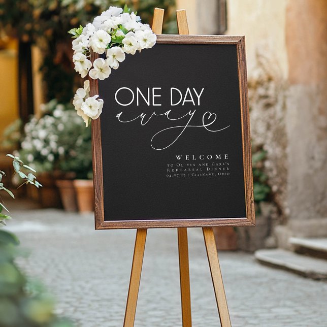 Poster Sinal de boas-vindas do Janto de ensaio preto Eleg (Rehearsal Dinner Welcome Sign Black and White Minimalist Modern and Romantic)