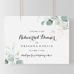 Poster Sinal de Boas-vindas do Janto Horizontal Russo<br><div class="desc">Este sinal de boas-vindas a um janto de ensaio horizontal rústico é perfeito para um ensaio de casamento simples. Este design artístico apresenta folhagem verde de ouro desenhado à mão e cor d'água eucalipto, inspiradora beleza natural.</div>