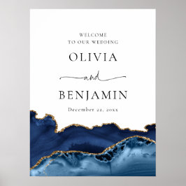 Poster Sinal de Boas-vindas do marinho Blue Dourado Agate