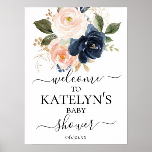 Poster Sinal de boas-vindas do marinho e Chá de fraldas B