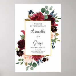 Poster Sinal de boas-vindas do marinho floral Blush burgu
