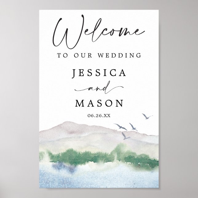 Poster Sinal de boas-vindas do Mountain Lake Wedding (Frente)