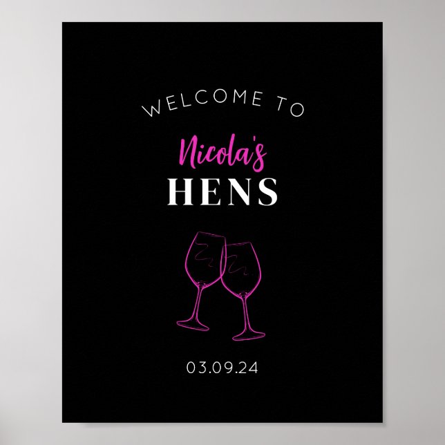 Poster Sinal de boas-vindas do Neon Pink Hens Party Poste (Frente)