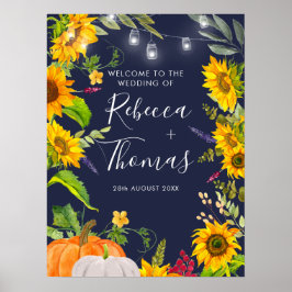 Poster Sinal de Boas-vindas do outono Rustic Sunflower