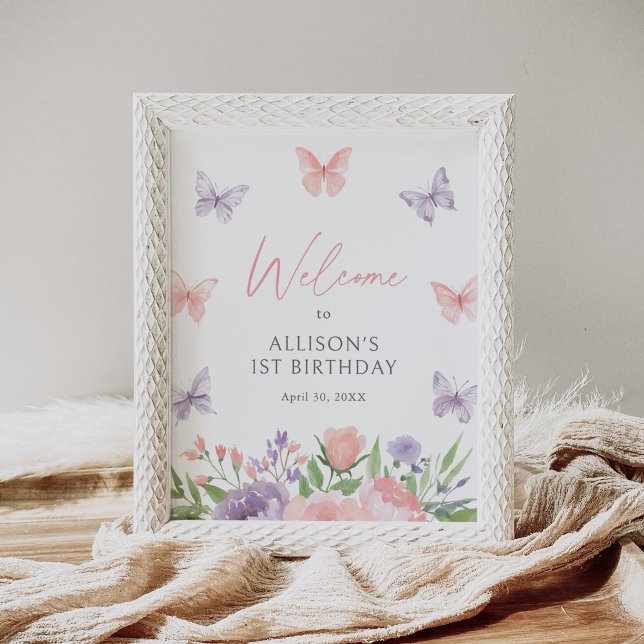 Poster Sinal de Boas-vindas do Pastel Floral Butterfly (Criador carregado)