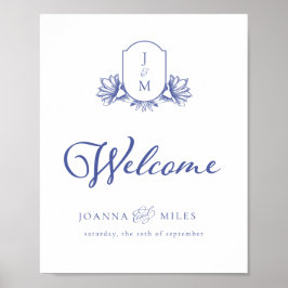 Poster Sinal de boas-vindas do Periwinkle Vintage Monogra