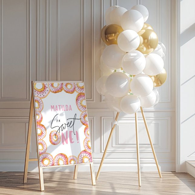 Poster Sinal de boas-vindas do primeiro aniversario rosa (Criador carregado)