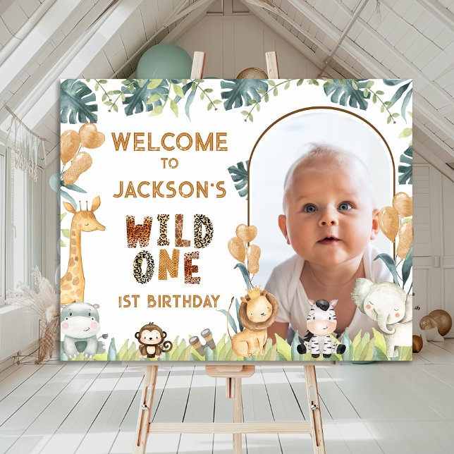 Pôster Sinal de boas-vindas do primeiro aniversario Rusti (Boys Safari Wild One Birthday Welcome Sign, Safari 1st Birthday Welcome Poster, Jungle Animals Party)