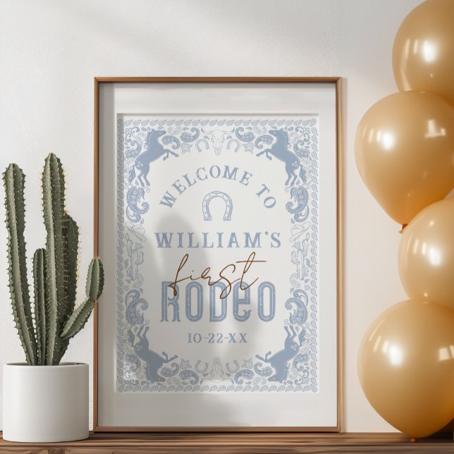 Poster Sinal de Boas-vindas do Primeiro Rodeio do Dusty B (Western Birthday Party Sign)