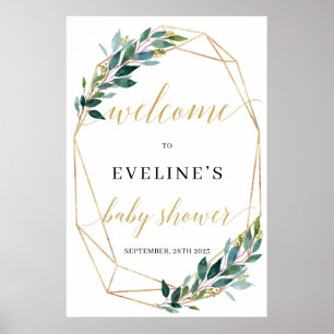 Poster Sinal de boas-vindas do quadro geométrico de ouro