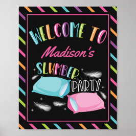 Poster Sinal de boas-vindas do Rainbow Neon Slumber Party