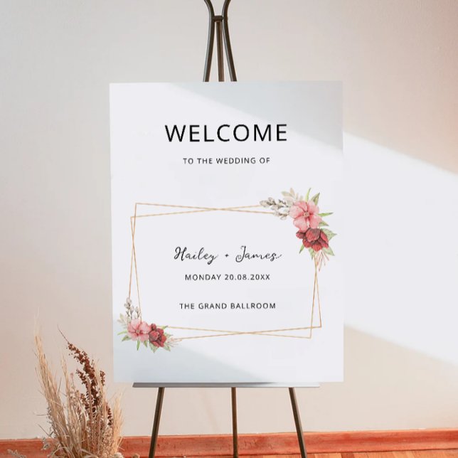 Poster Sinal de boas-vindas do rosa Wedding (Rose Wedding Welcome Sign)