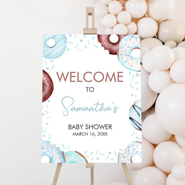 Poster Sinal de boas-vindas do Rosquinha e Fralda (Donuts and Diapers Baby Shower Welcome Sign)