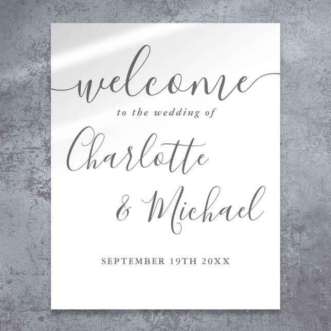 Poster Sinal de Boas-vindas do Script de Assinatura da ci (Gray Signature Script Wedding Welcome Sign)