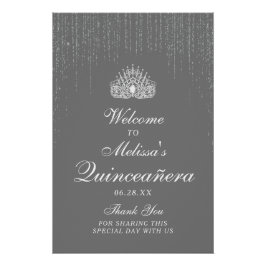 Pôster Sinal de boas-vindas do Silver Glitter Quinceanera