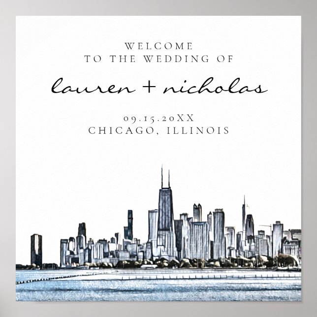 Poster Sinal de Boas-vindas do Skyline Chicago (Frente)