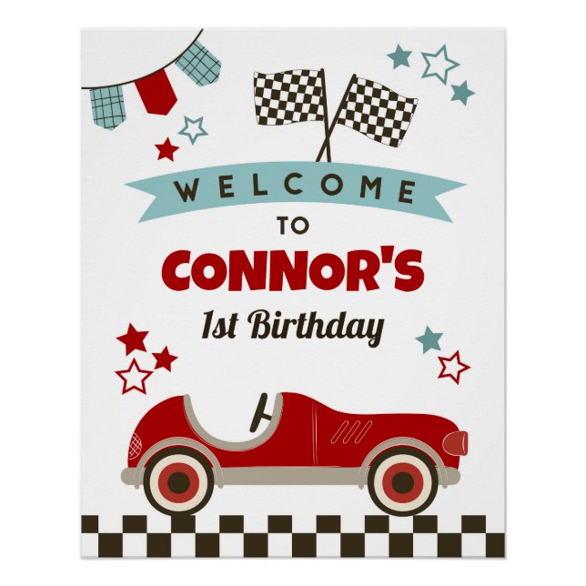Pôster Sinal de boas-vindas do tema Race Car (Frente)