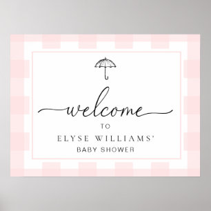 Poster Sinal de boas-vindas do Umbrella Pink Gingham