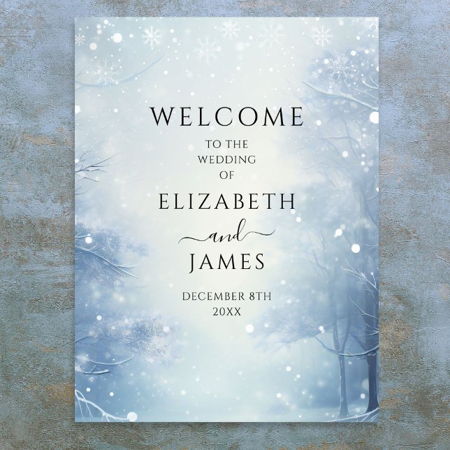 Poster Sinal de Boas-vindas do Wonderland Forest Winter (Winter Wonderland Forest Wedding Welcome Sign)