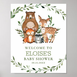 Poster Sinal de Boas-vindas dos Animais da Floresta Verde