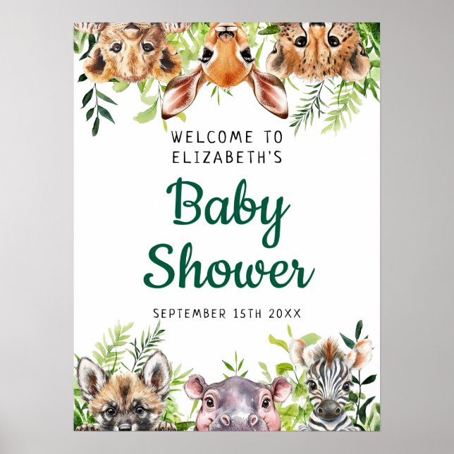 Poster Sinal de Boas-vindas dos Animais Safari Cujo Chá d (Frente)