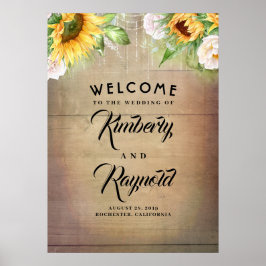 Poster Sinal de boas-vindas dos Sunflower e White Roses