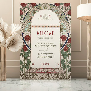 Poster Sinal de Boas-Vindas Dourado Borgonha Casamento Ar