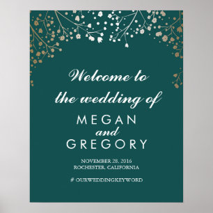 Poster Sinal de boas-vindas Dourado do casamento da