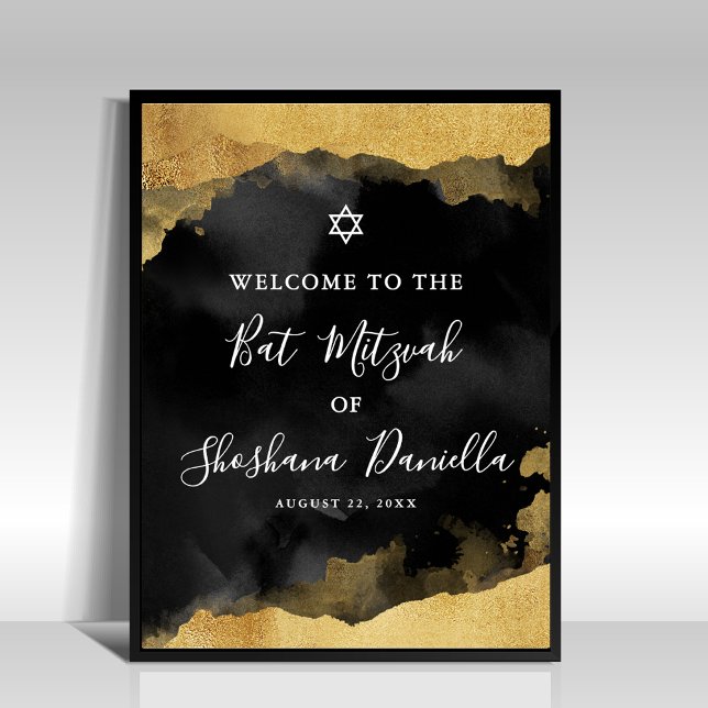 Poster Sinal de Boas-vindas Dourado Mitzvah (Black Gold Mitzvah Welcome Sign)