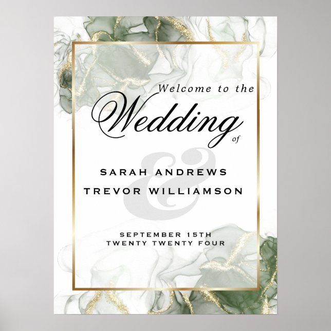 Poster Sinal de boas-vindas Dourado Sage - Tinta Verde (Frente)