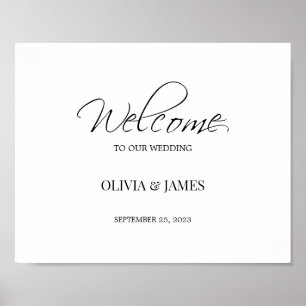 Poster Sinal de Boas-vindas Elegante de Casamento Negro e
