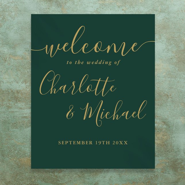 Poster Sinal De Boas-Vindas Emerald Green E Dourado Casam (Emerald Green And Gold Wedding Welcome Sign)