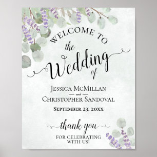 Poster Sinal de Boas-vindas Eucalyptus e Lavanda Rustic