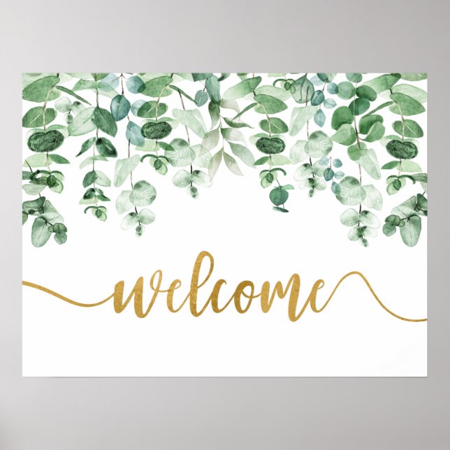 Poster Sinal de Boas-vindas Eucalyptus Greenery (Frente)