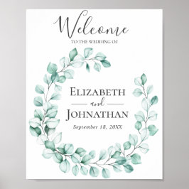 Poster Sinal de Boas-vindas Eucalyptus Greenery Wreath