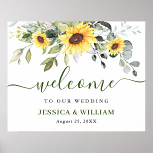 Poster Sinal de Boas-vindas Eucalyptus Sunflower Elegante