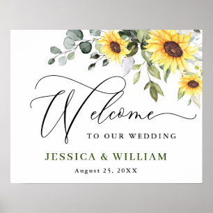 Poster Sinal de Boas-vindas Eucalyptus Sunflower Elegante