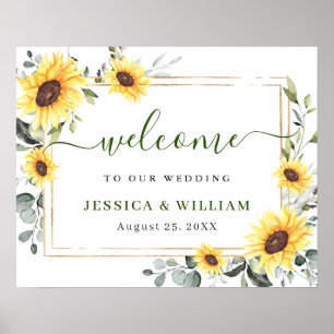Poster Sinal de Boas-vindas Eucalyptus Sunflower Elegante