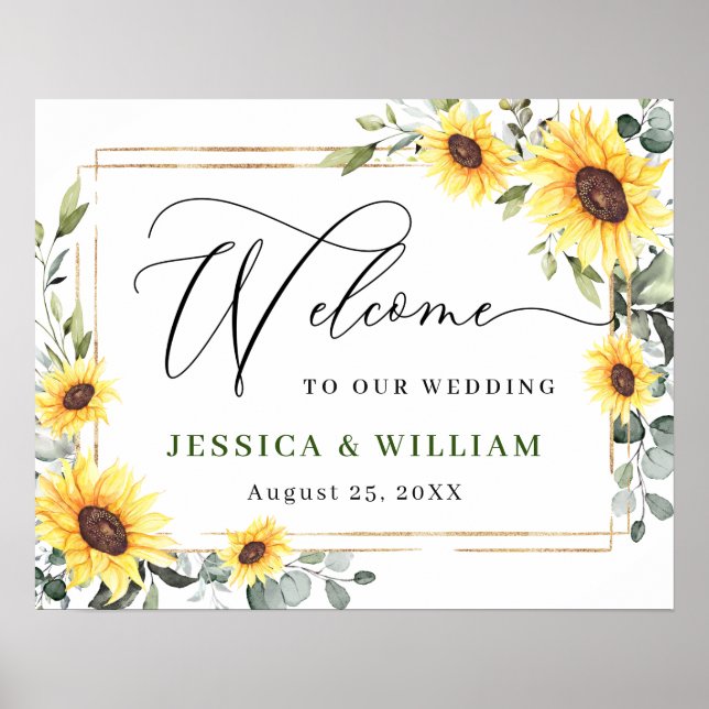 Poster Sinal de Boas-vindas Eucalyptus Sunflower Elegante (Frente)