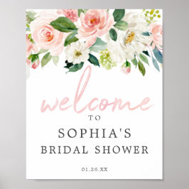 Poster Sinal de Boas-Vindas Floral Airy Blush para Chá de