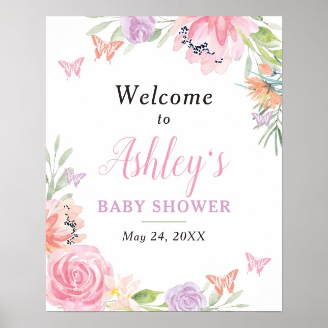 Poster Sinal de Boas-Vindas Floral Borboleta (Frente)