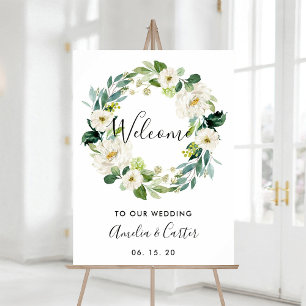 Poster Sinal de boas-vindas floral branco do casamento da