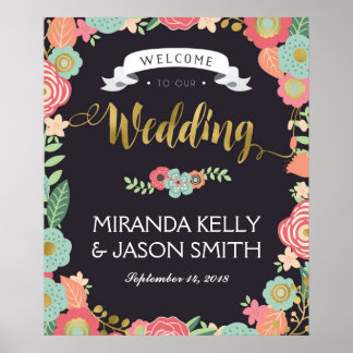 Pôster Sinal de boas-vindas / Floral de casamento russo